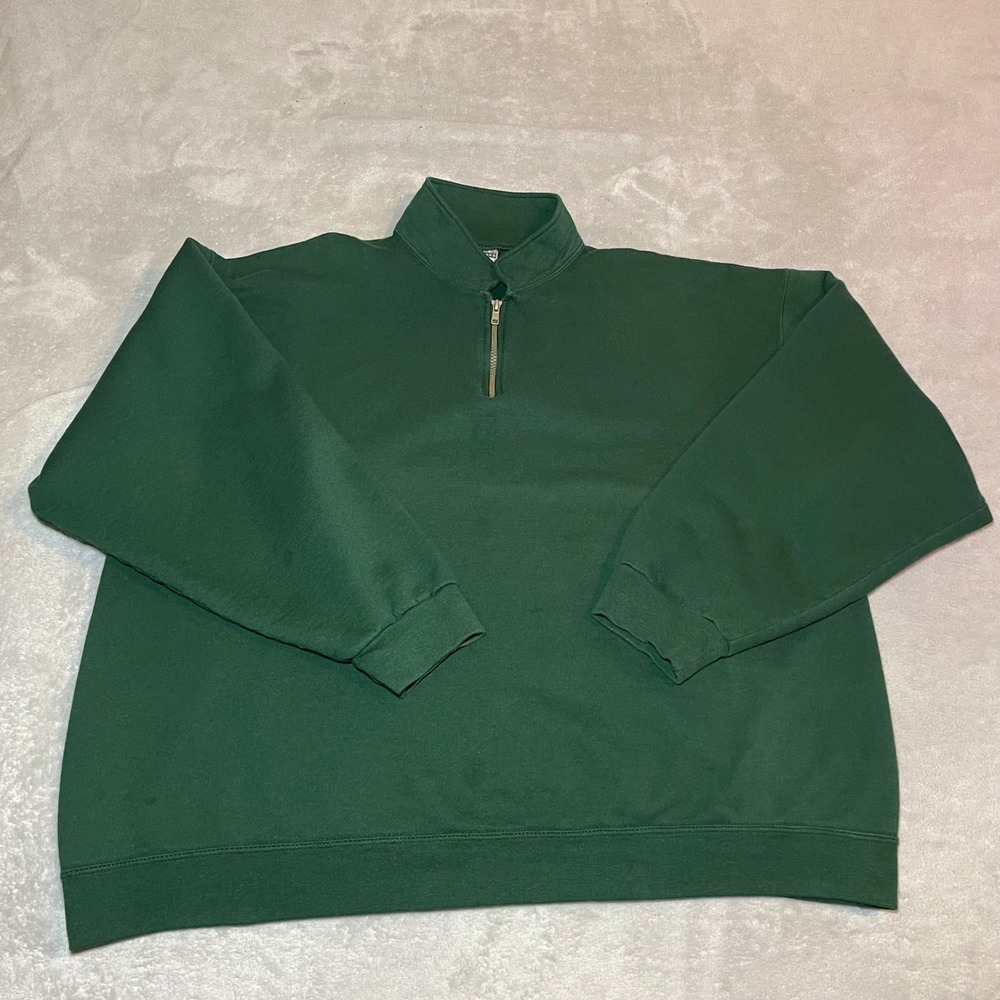 Vintage Jerzees Sweater Mens 2XL Forest Green Super Sweats Quarter Zip Pullover
